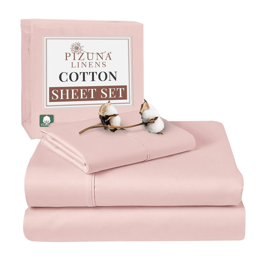 Pizuna Pure 100% Cotton Sheets Twin Size, Luxurious 400 Thread Count Long Staple Cotton Sateen Sheets Twin With 15'' Deep Pocket
