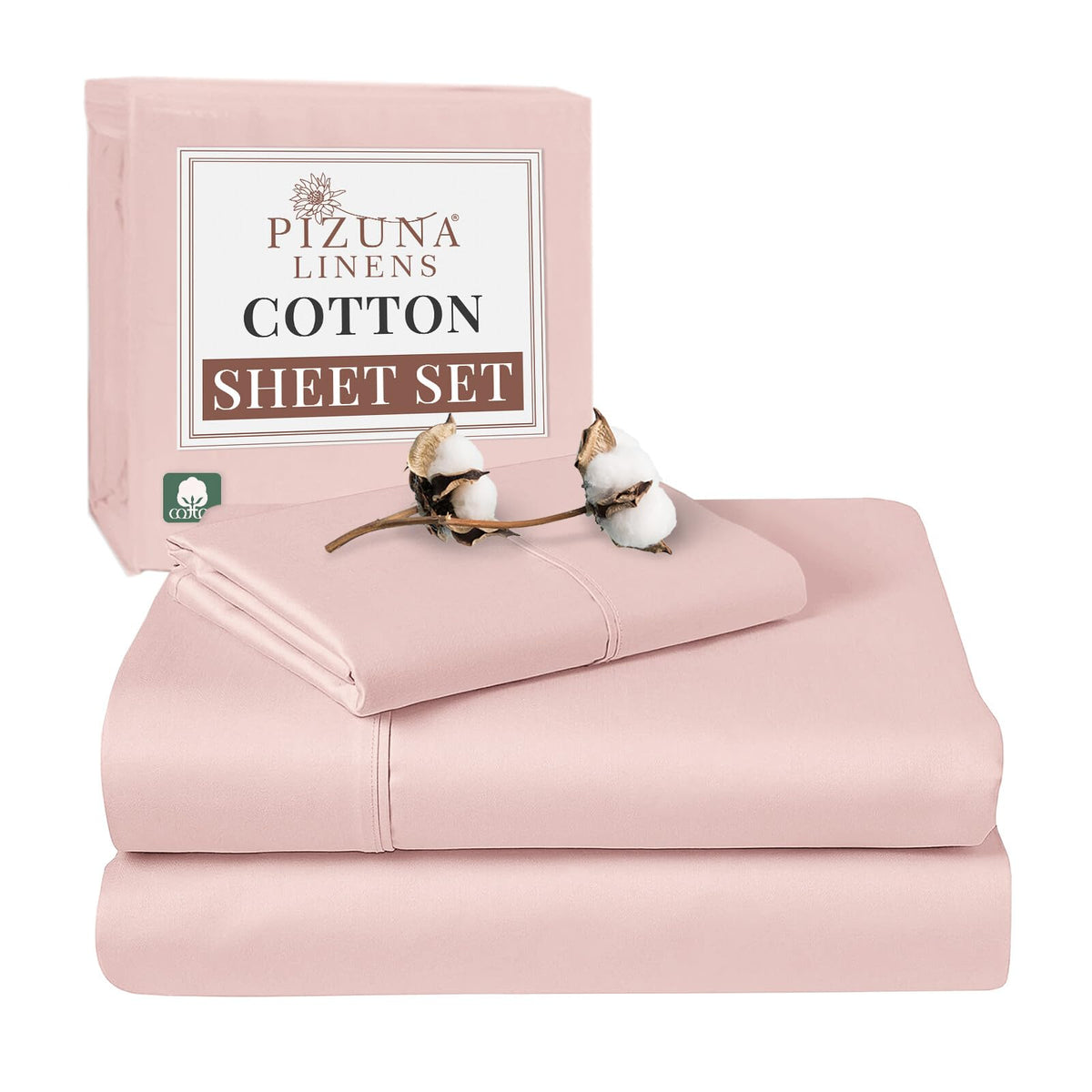 Pizuna Pure 100% Cotton Sheets Twin Size, Luxurious 400 Thread Count Long Staple Cotton Sateen Sheets Twin With 15'' Deep Pocket