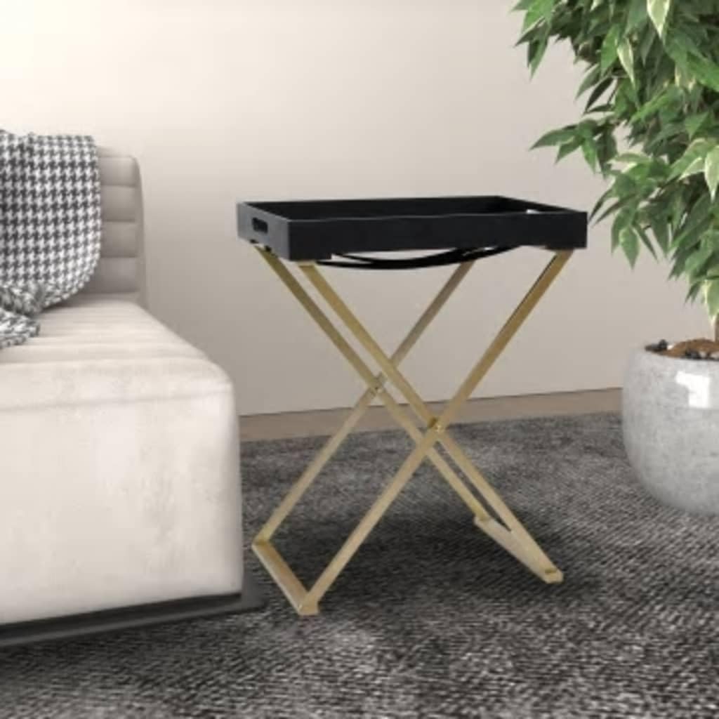 vidaXL Folding Table Accent Foldable Table with Iron Frame Gold and Black MDF