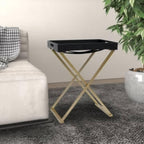 vidaXL Folding Table Accent Foldable Table with Iron Frame Gold and Black MDF