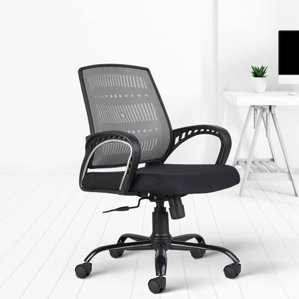 Cellbell C106 Medium Back Mesh Office Chair/Study/Revolving/Computer Chair For Work From Home Metal Base Height Adjustable Recli