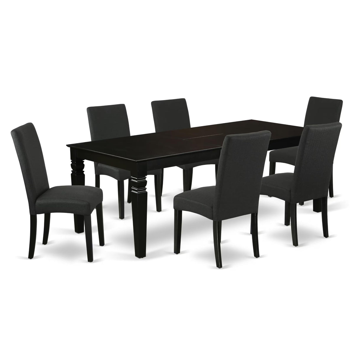 East West Furniture LGDR7-BLK-24 7 Piece Dining Table Set Consist of a Rectangle Dinner Table with Butterfly Leaf and 6 Black Color Linen Fabric Parson Chairs, 42x84 Inch, Black