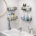 Toro Gi Steel Self Adhesive Bathroom Shelf & Rack/No Drill Wall Mount Bathroom Organiser With Hooks & Towel Hanger/Kitchen Hangi