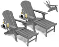 NAVINE Adjustable Adirondack Chair with Retractable Ottoman Set of 2, HDPE Folding Adirondack Chair with Cup Holder, All Weather