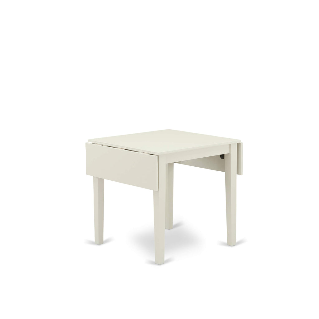 East West Furniture Ndga3-Lwh-35 3 Piece Dinette Set For Small Spaces Contains A Rectangle Dining Table With Dropleaf And 2 Doeskin Linen Fabric Upholstered Chairs, 30X48 Inch, Linen White