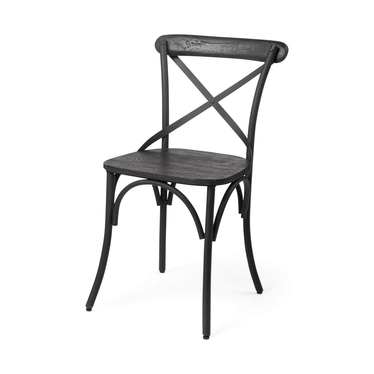 HomeRoots Décor Black Solid Wood Seat with Black Iron Frame Dining Chair