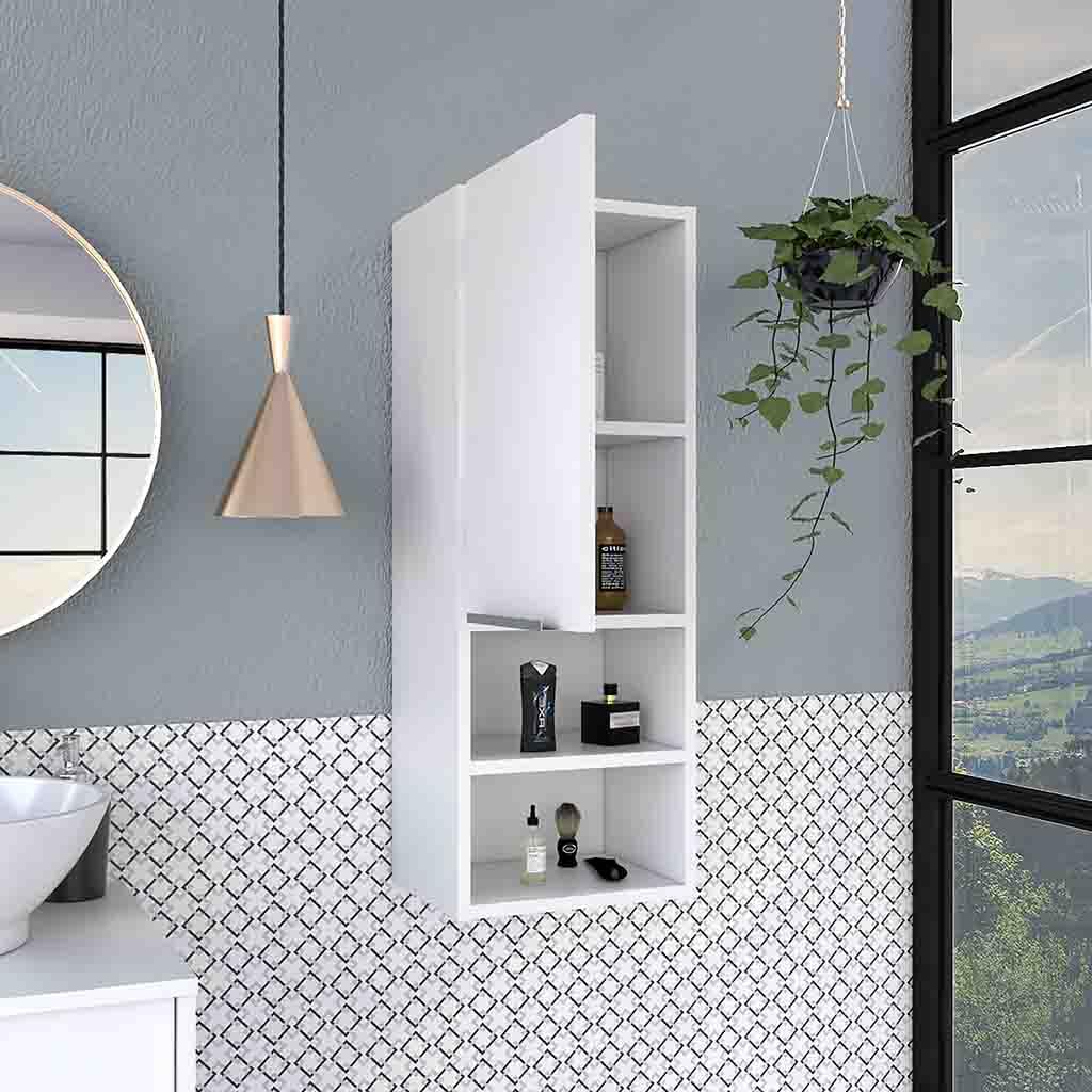 Medicine 32H Single Door Cabinet, 2 Interior Shelves, 2 External Shelves, White