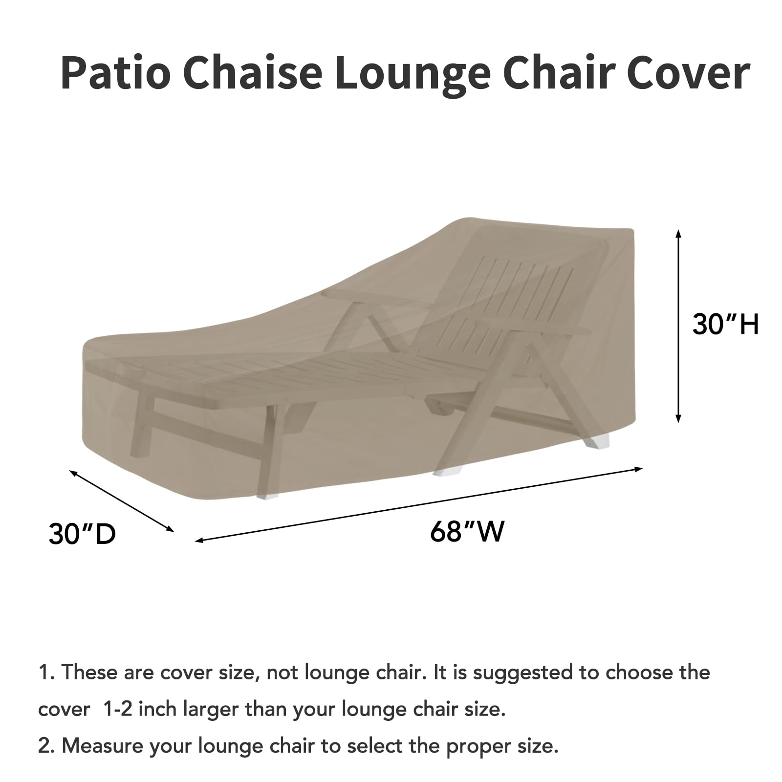 Easy-Going Waterproof Patio Lounge Chair Cover Uv Resistant Outdoor Chaise Lounge Covers With Tape Sealed Seam(2 Pack-68Wx30Dx30H Inch, Camel)