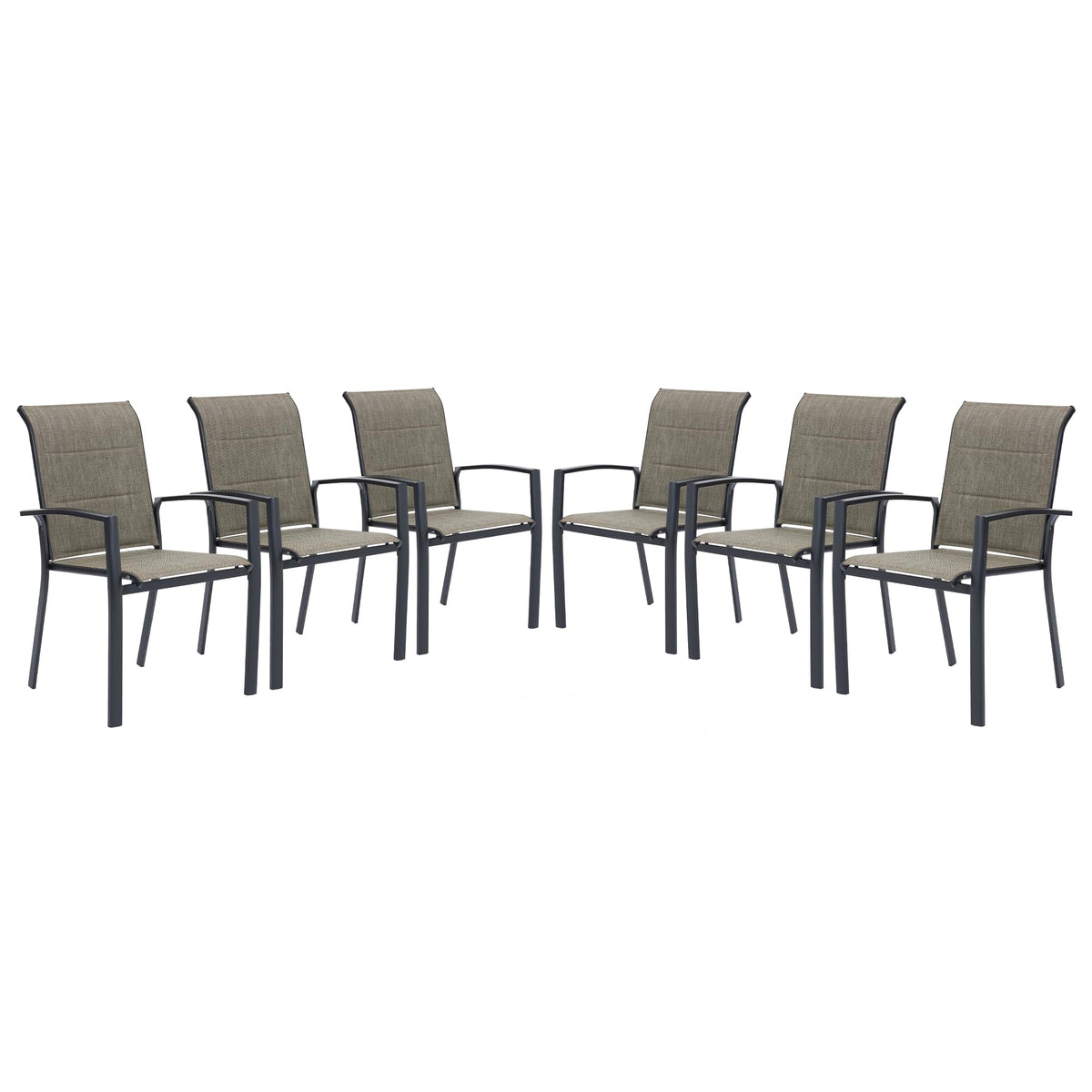 Vicllax Patio Stackable Chairs Set For 6, Metal Padded Outdoor Dining Chairs For Lawn Garden Yard Deck, Support 300 Lbs, Black F