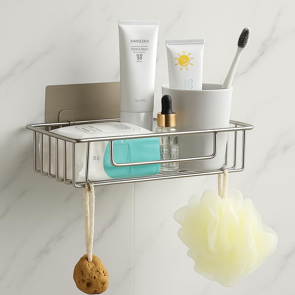 Jialto Stainless Steel SelfAdhesive Bathroom Organiser With Towel Holder For Bathroom Accessories  No Drill, Wall Mount Bathro