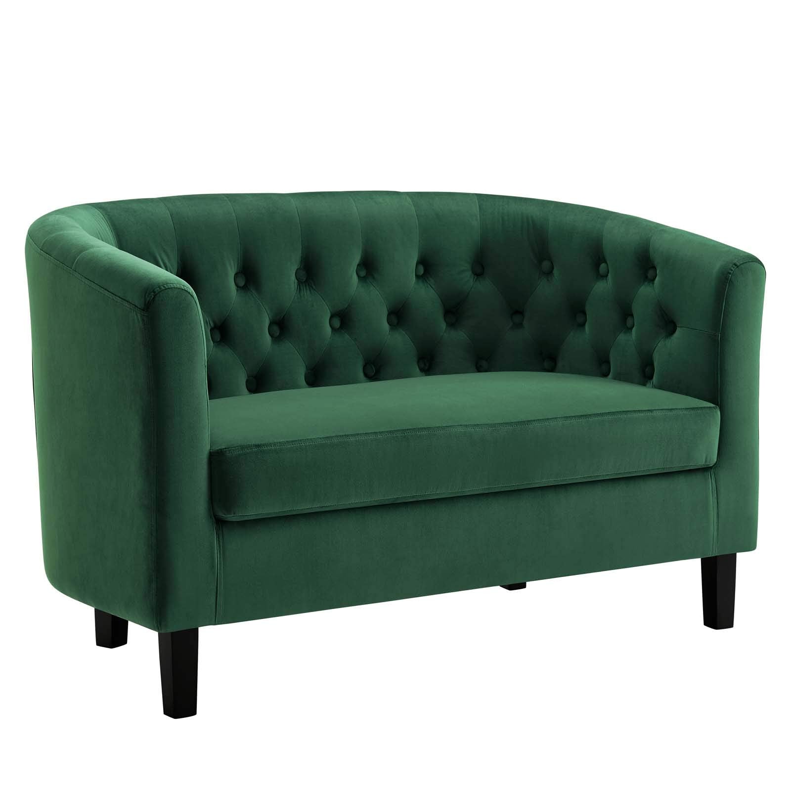 Modway Prospect Channel Tufted Performance Velvet Modern, Loveseat, Emerald