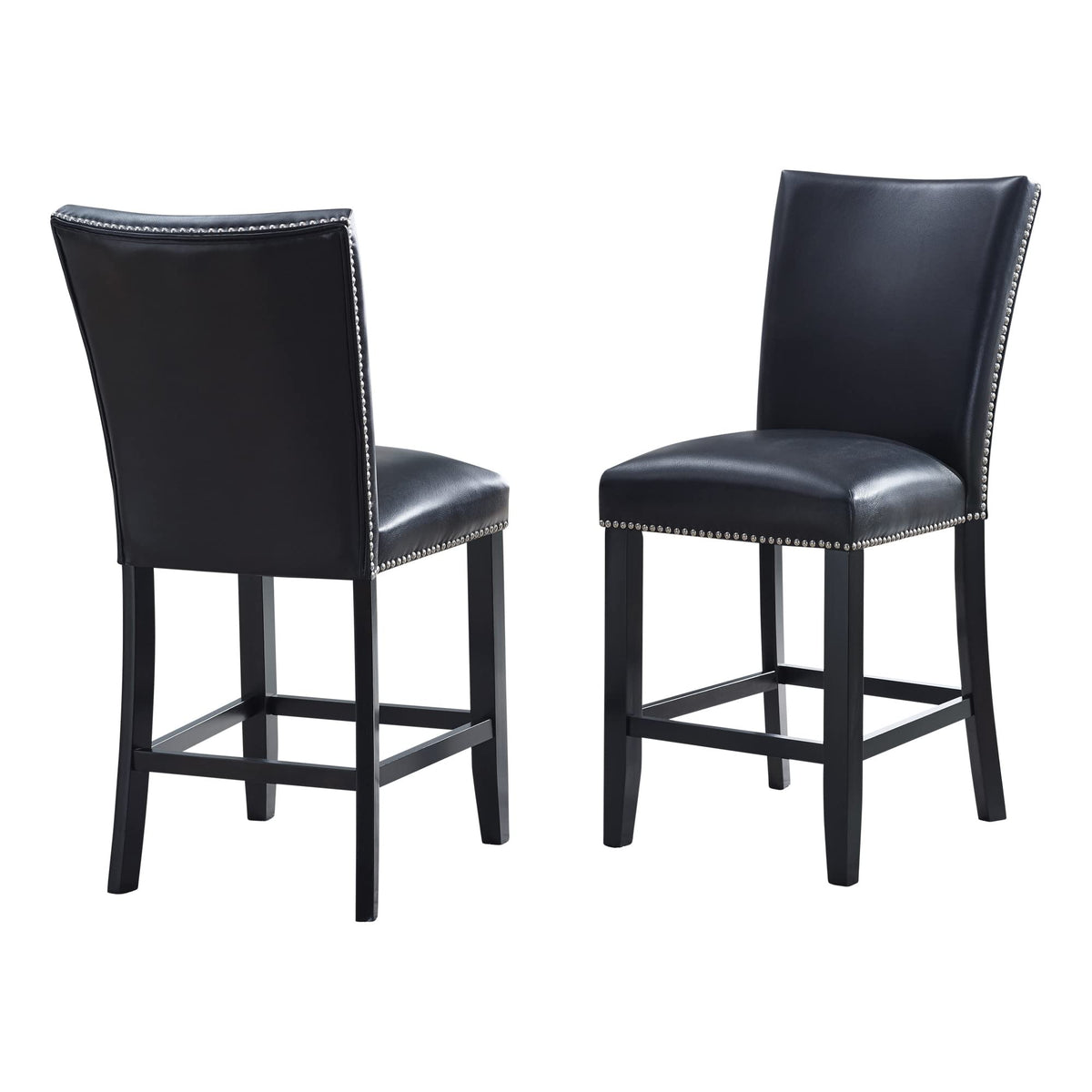 Steve Silver Co Camila Black Upholstered PU Counter Chair, Set of 2 Chairs, Vegan Leather, Contemporary Sophistication, Counter Height Chair/Bar Stool/Dining Chair, 17&quot; D x 19.25&quot; W x 42.25&quot; H, Black