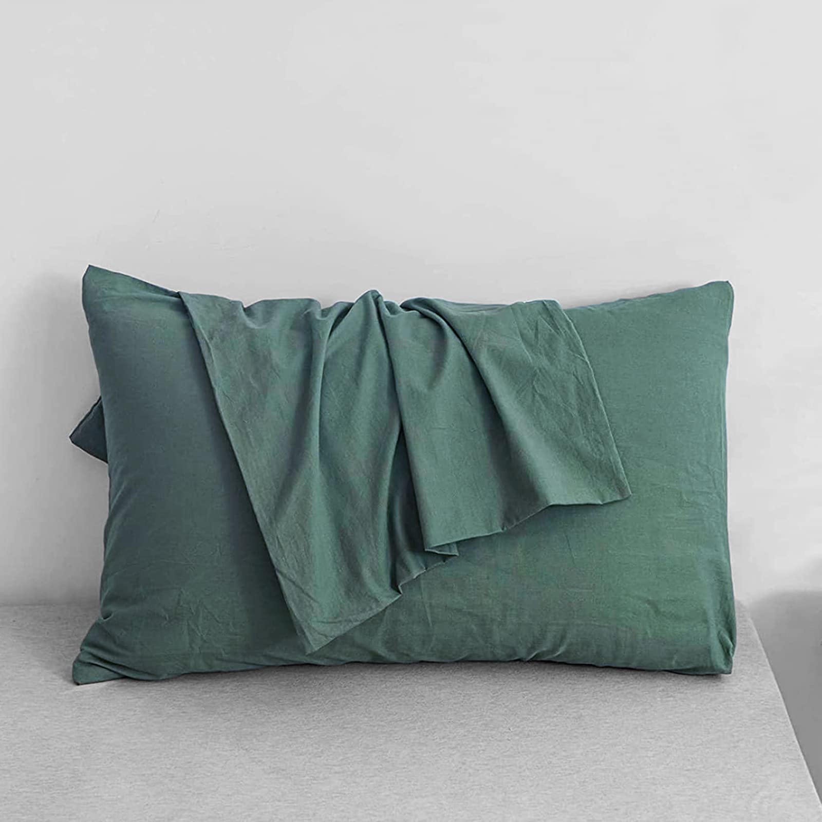 Jellymoni Pillowcases King Set Of 2 Cotton Envelope Pillow Covers Dark Green 20  36In Bed Pillow Cases 100% Washed Cotton Soft B