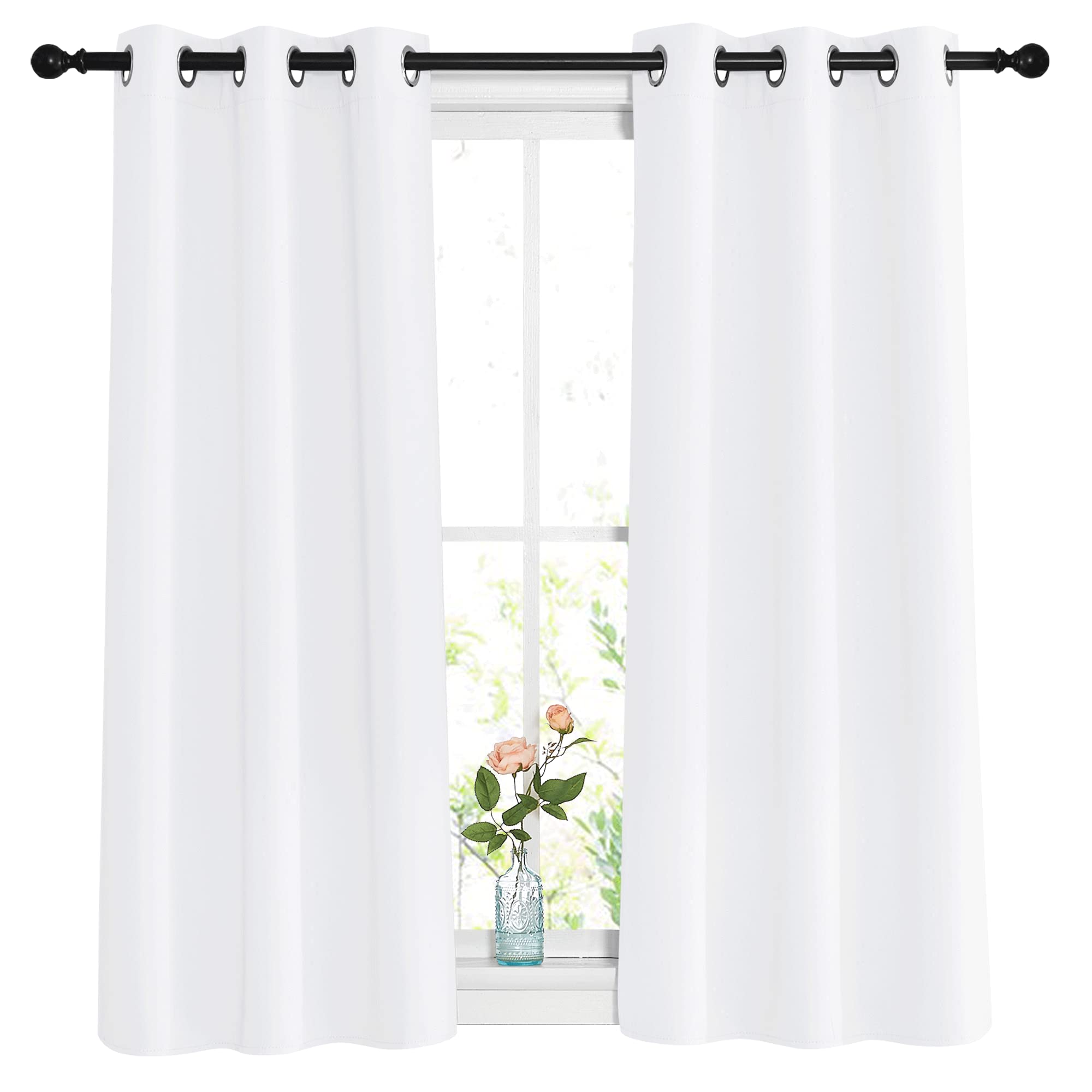Nicetown White Room Darkening Curtain Panels - Triple Weave Thermal Insulated Decorative Grommet 50% Light Blocking Window Curta