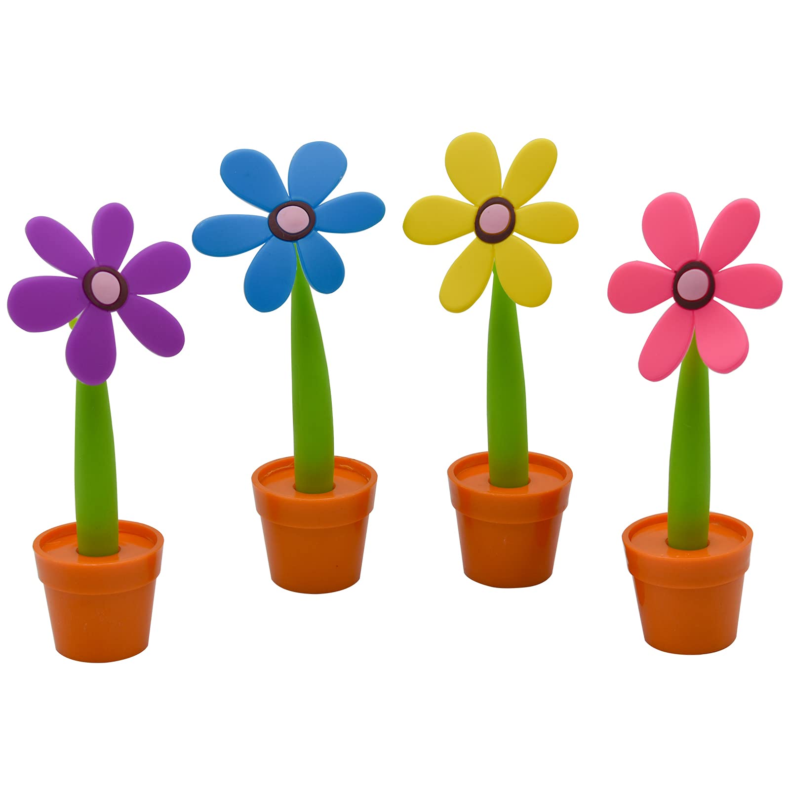 Maydahui 4Pcs Flower Ballpoint Pens With Plant Pot Stand On Desk Set Cute Creative Design Colorful For Student Party Valentine'S