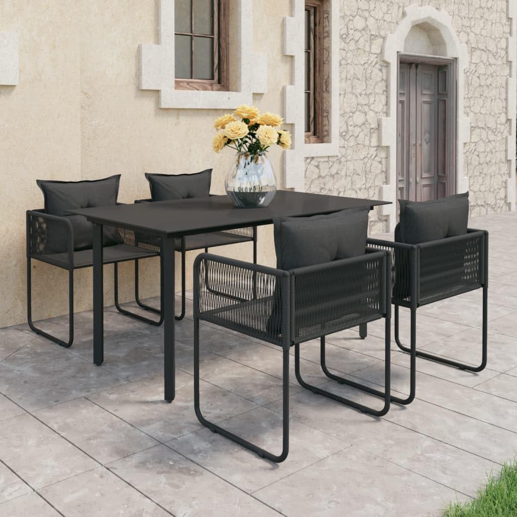 vidaXL Patio Dining Set 5 Piece Garden Outdoor Balcony Backyard Terrace Dinner Dinette Seating Table Chair Furniture Set Home PVC Rattan Black