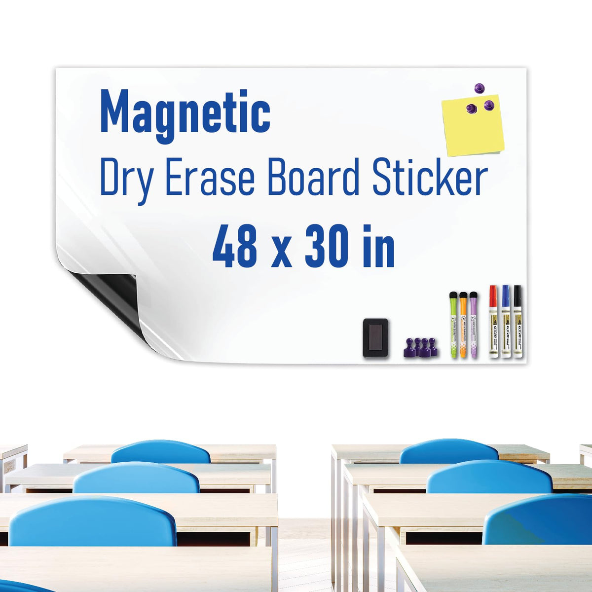 Magnetic Whiteboard Sticker Dry Erase Board For Wall - Adhesive Backing 48' X 30' Whiteboard For Classroom Office Home Include