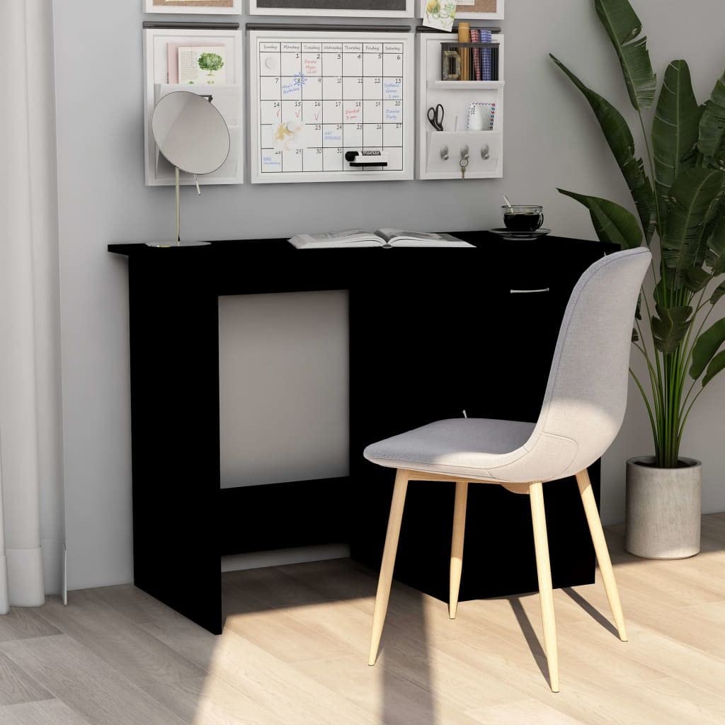 vidaXL Desk Computer Desk Home Office Desk with Drawer Black Engineered Wood