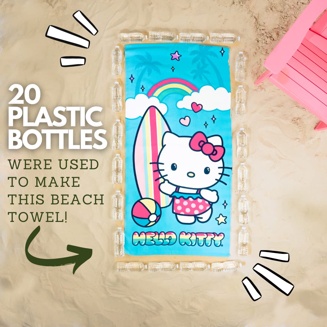 Franco Sanrio Hello Kitty Super Soft Lightweight 100% Recycled Bath/Pool/Beach Towel Made From Recycled Plastic Bottles, 60 In X
