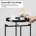 Danpinera 2-Tier Round Side Table, Metal End Table With Removable Tray, Small Outdoor Table Folding Accent Table, Anti-Rust Black Nightstand For Bedroom Balcony Patio (Black)