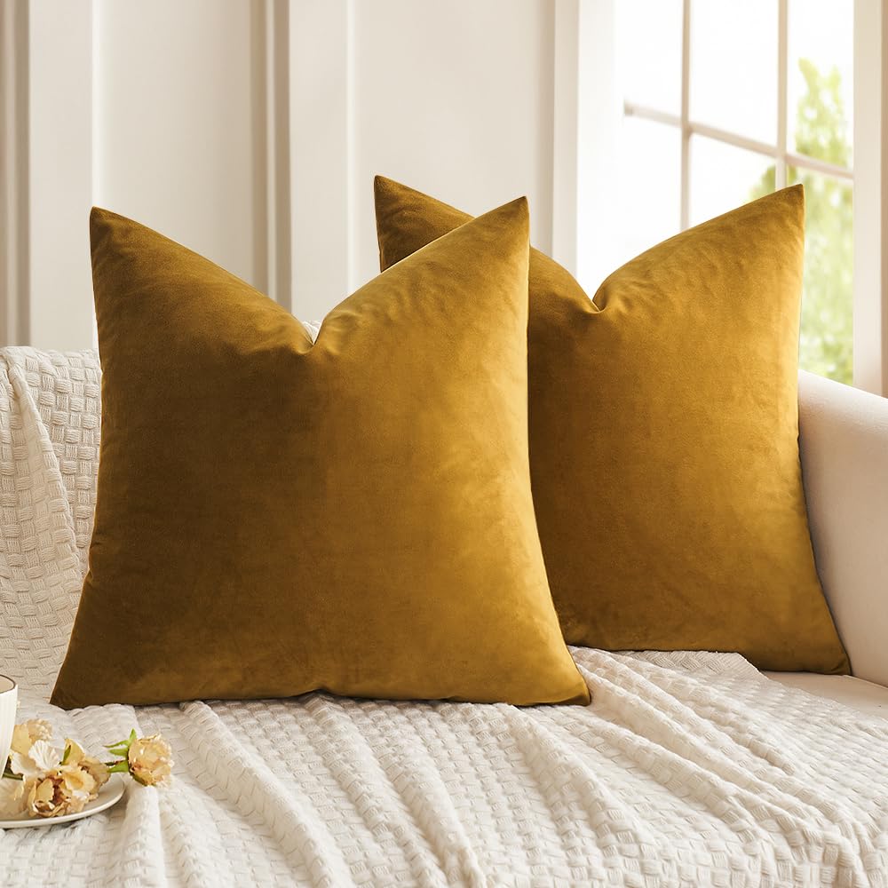Miulee Pack Of 2 Mustard Yellow Pillow Covers 18X18 Inch Decorative Velvet Throw Pillow Covers Modern Soft Couch Throw Pillows F