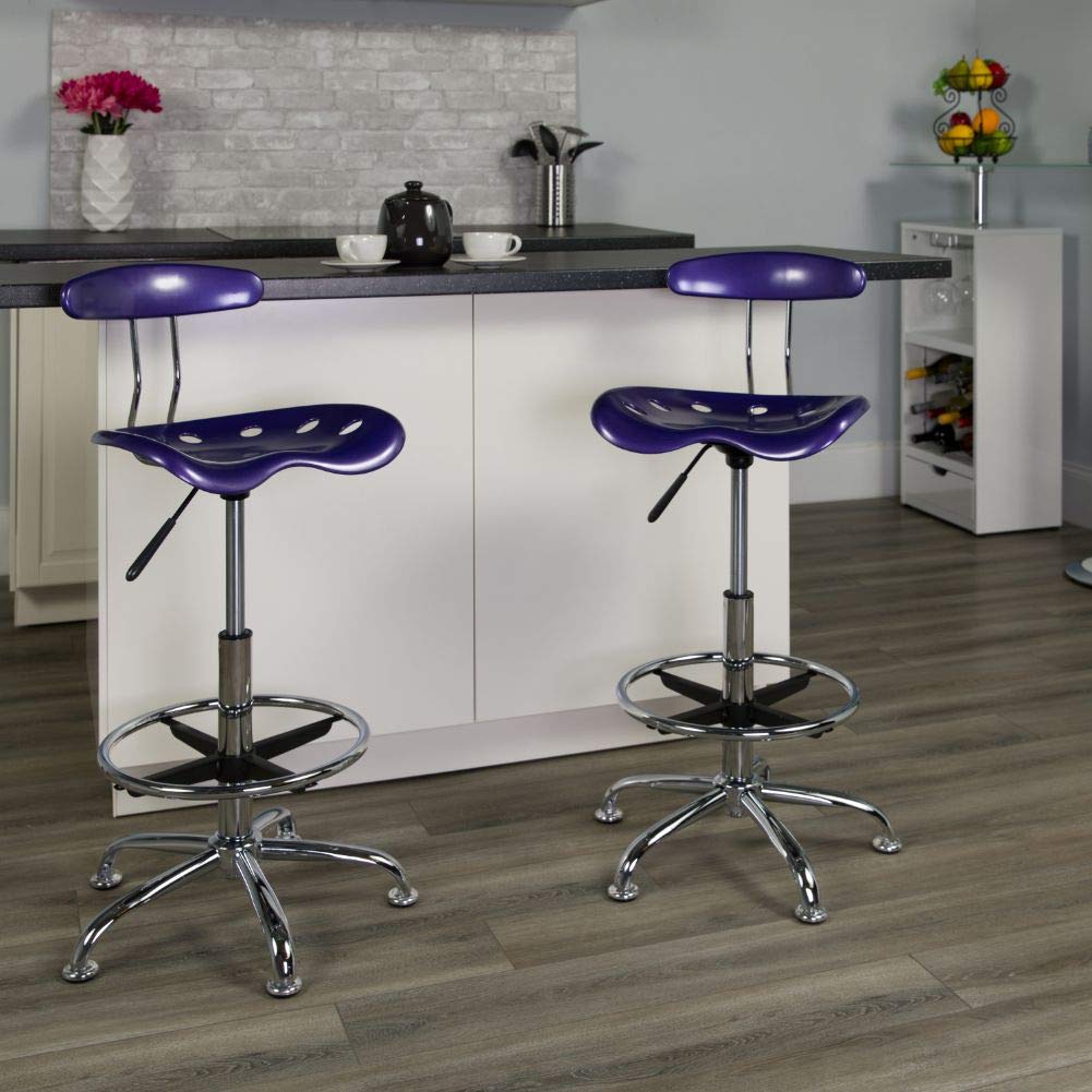 Flash Furniture Bradley Vibrant Violet and Chrome Drafting Stool with Tractor Seat
