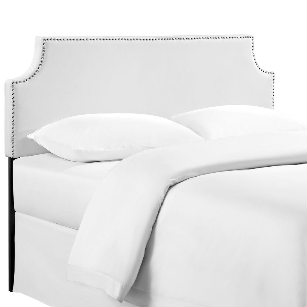 ModwayMOD-5393-WHILauraUpholstered Faux Leather Headboard With Cut-Out Edges and Nailhead TrimQueen HeadboardWhite