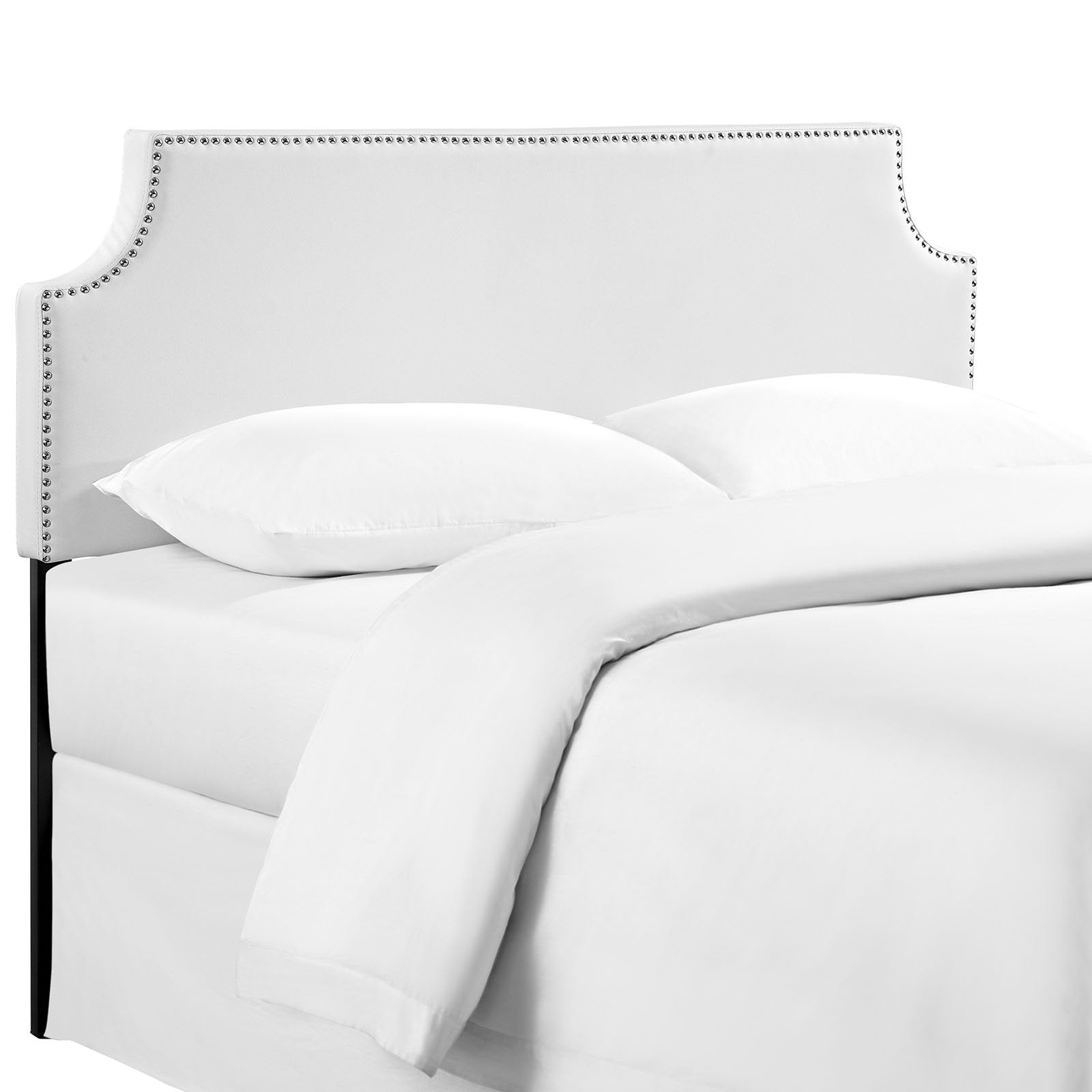 ModwayMOD-5393-WHILauraUpholstered Faux Leather Headboard With Cut-Out Edges and Nailhead TrimQueen HeadboardWhite