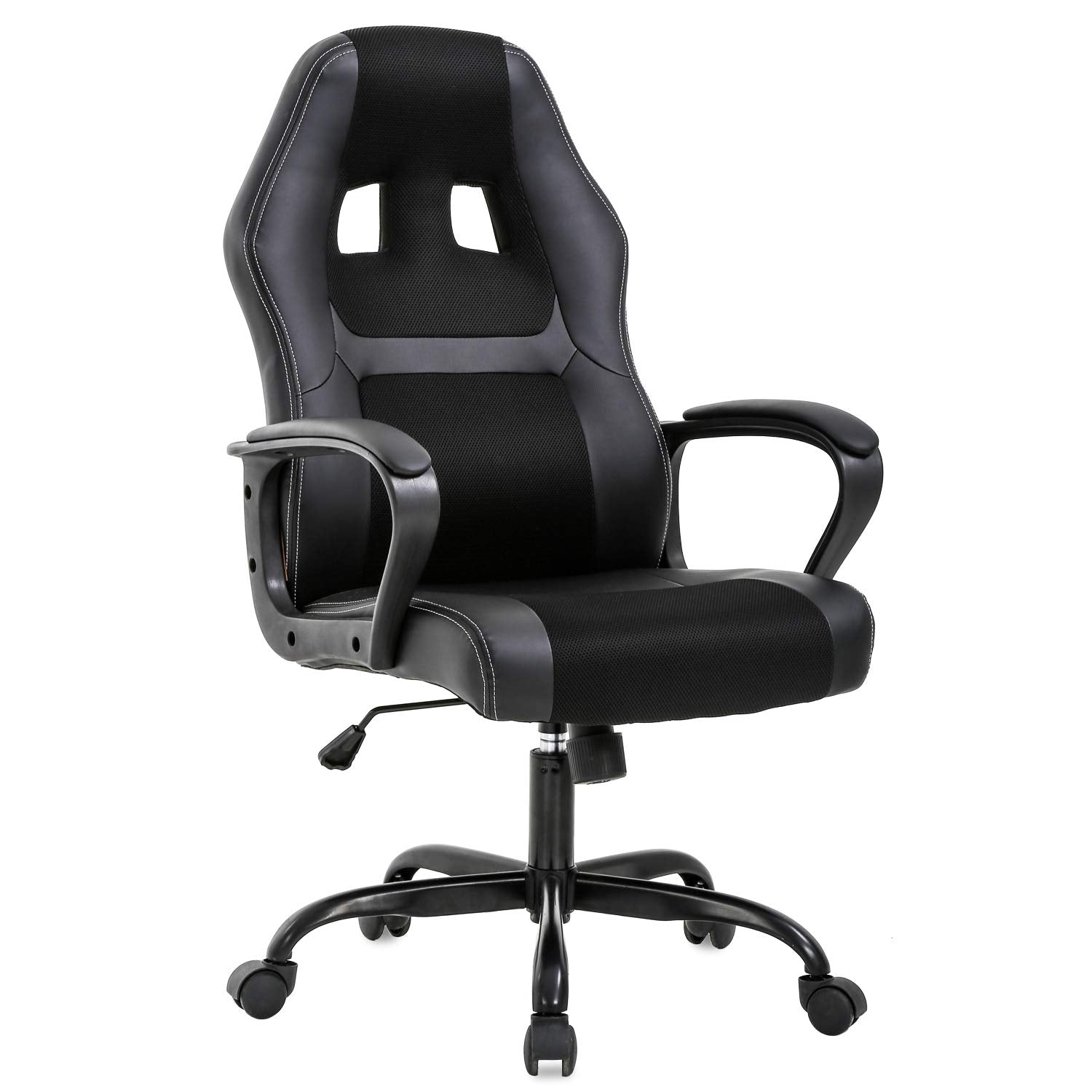 Office Chair PC Gaming Chair Cheap Desk Chair Ergonomic PU Leather Executive Computer Chair Lumbar Support for Women, Men (Black