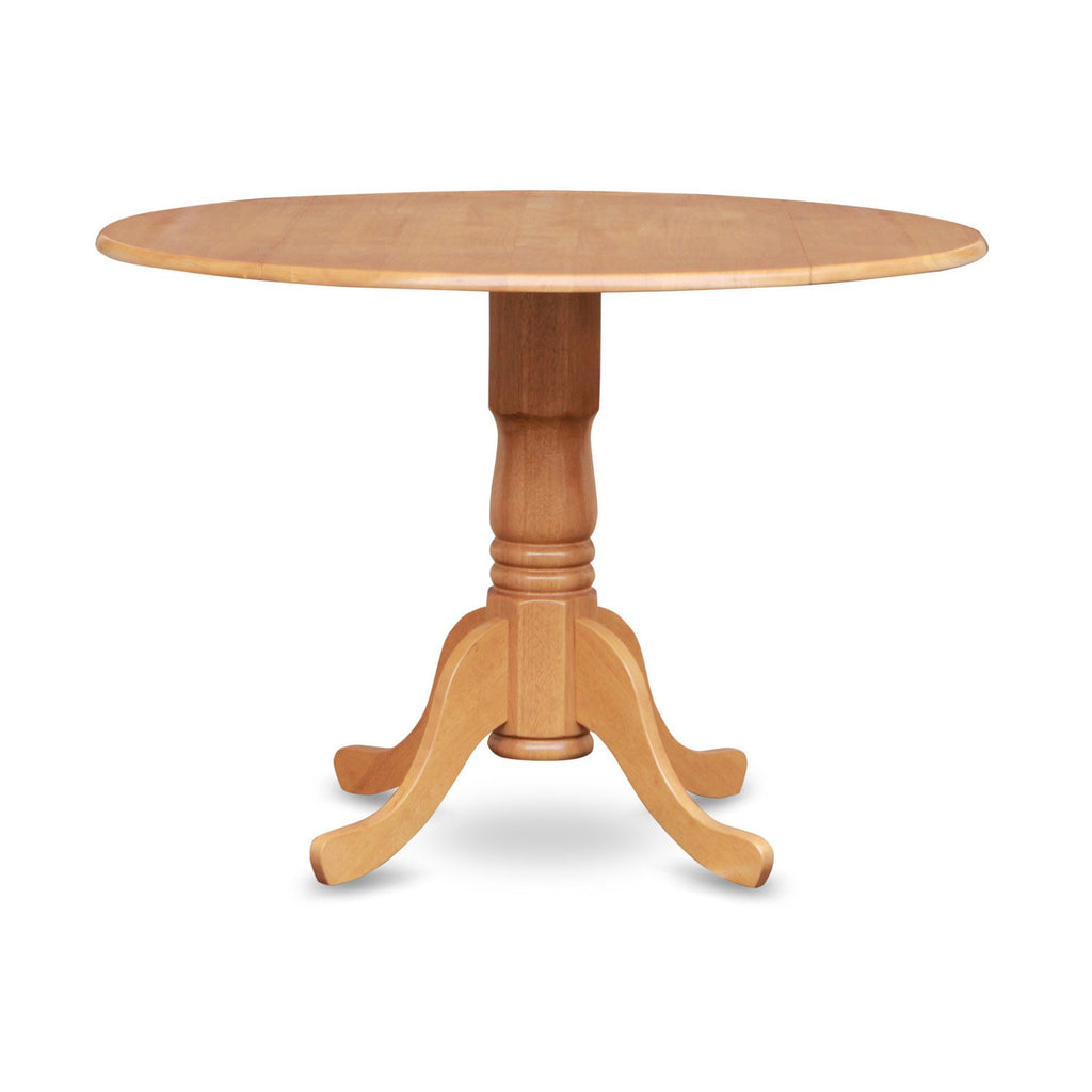 East West Furniture Dublin 5 Piece Kitchen Set Includes a Round Dining Room Table with Dropleaf and 4 Linen Fabric Upholstered Chairs, 42x42 Inch, DLVA5-OAK-C