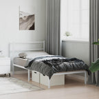 vidaXL Elegant White Single Bed Frame with Headboard - Steel Metal Construction, Underbed Storage, Metal Slats - 39.4"x78.7"