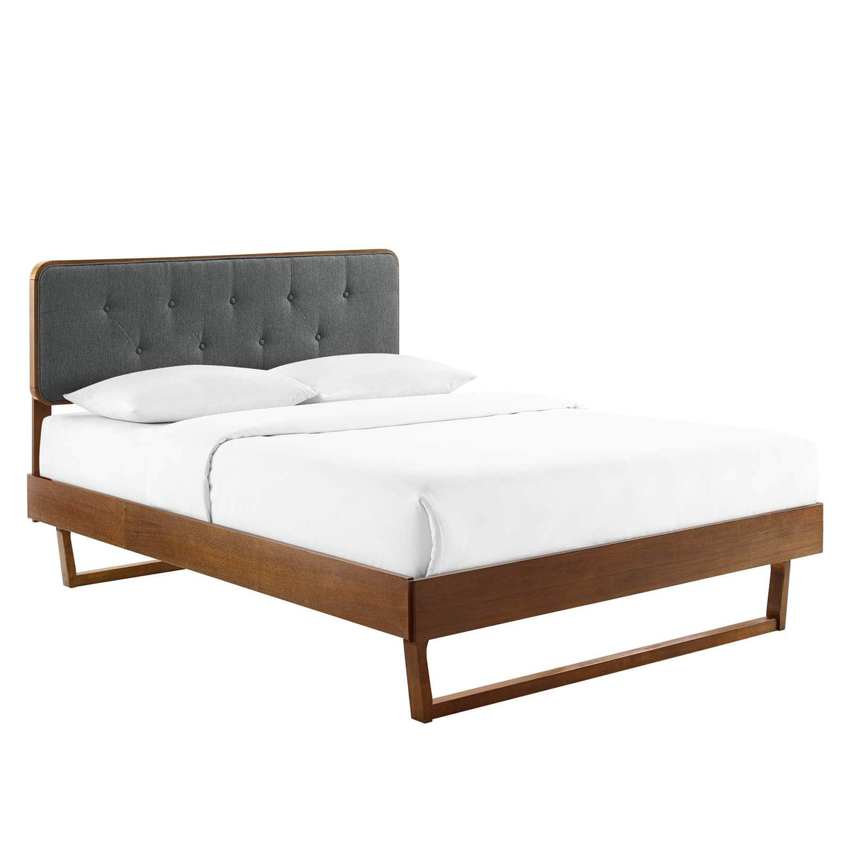 Modway Mod-6645-Wal-Cha Bridgette Twin Wood Platform Bed With Angular Frame, Walnut Charcoal