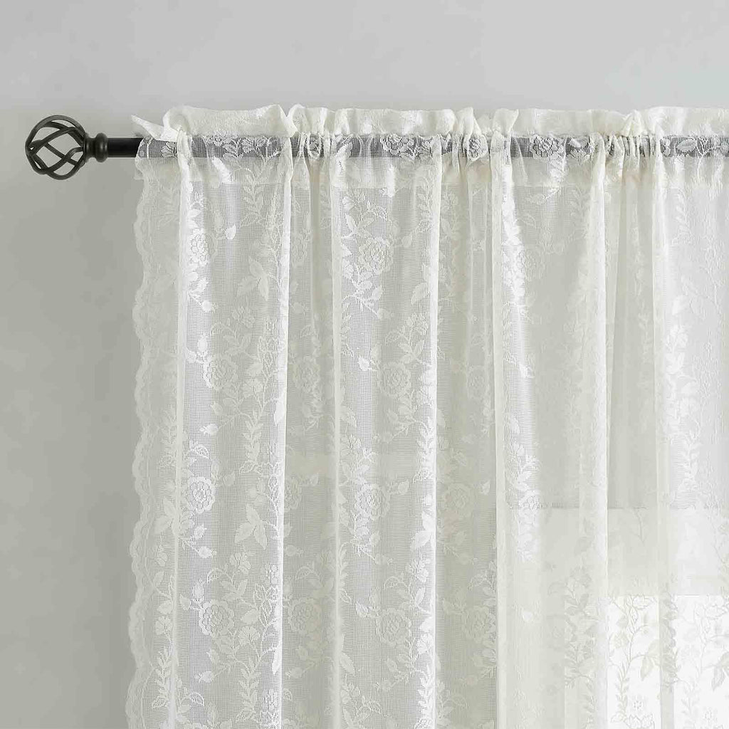Finecity Short Lace Curtains 54 Inch Length - Country Rustic Branch Floral Pattern Lace Sheer Curtains 2 Panels Set, Privacy Sca
