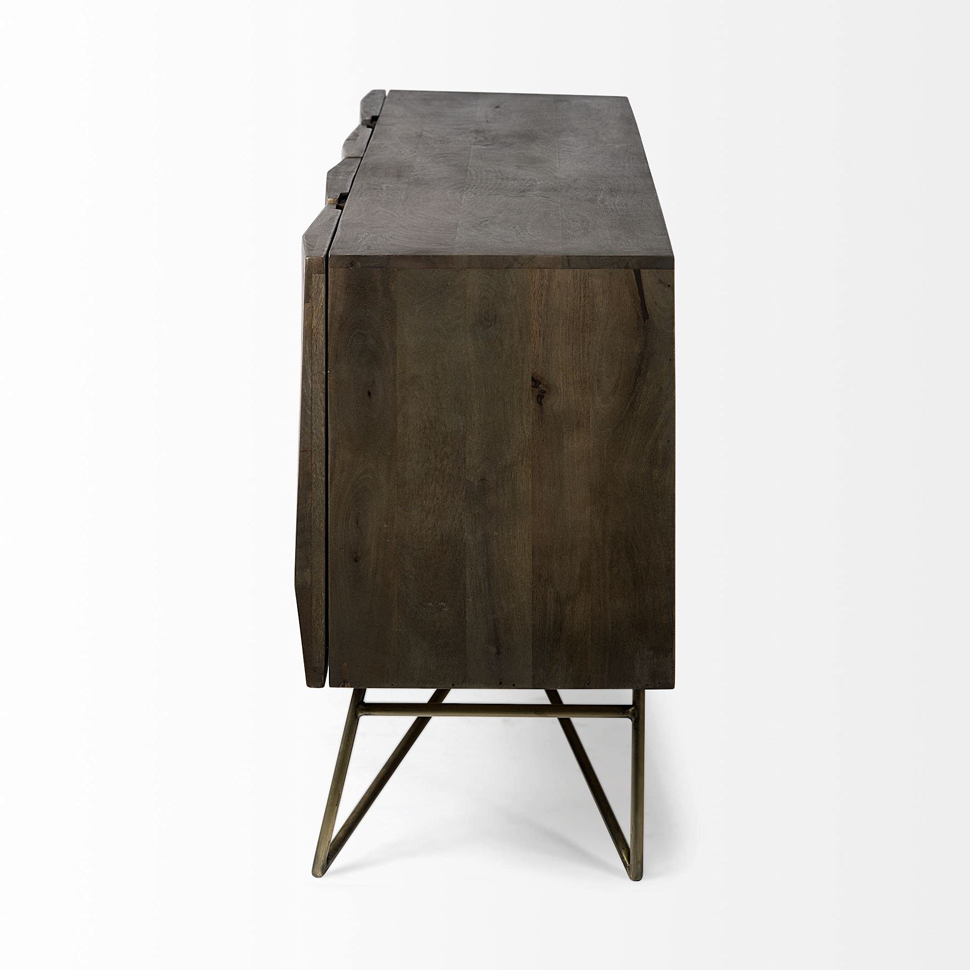 HomeRoots Indian Mango Wood Dark Brown Solid Mango Wood Finish Sideboard with 4 Cabinet Doors