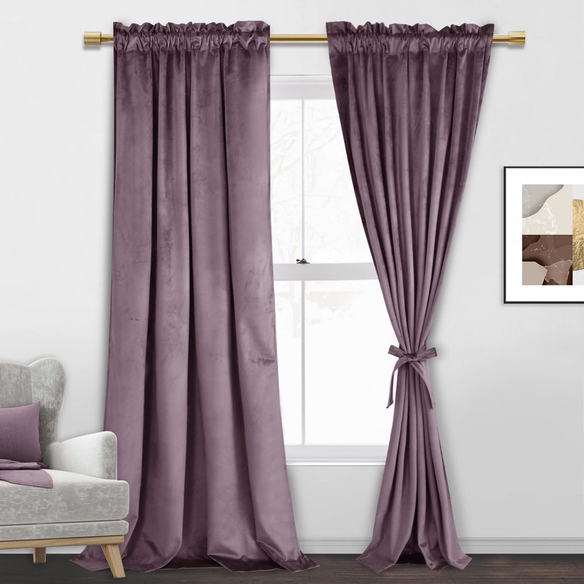 Jiuzhen Lavender Velvet Curtains 90 Inches For Living Room - Privacy Protect Room Darkening Rod Pocket Thick Velvet Window Drape