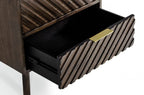 HomeRoots Acacia Veneer, Solid Wood, Steel Classic Chevron Dark Brown Nightstand with Two Drawers
