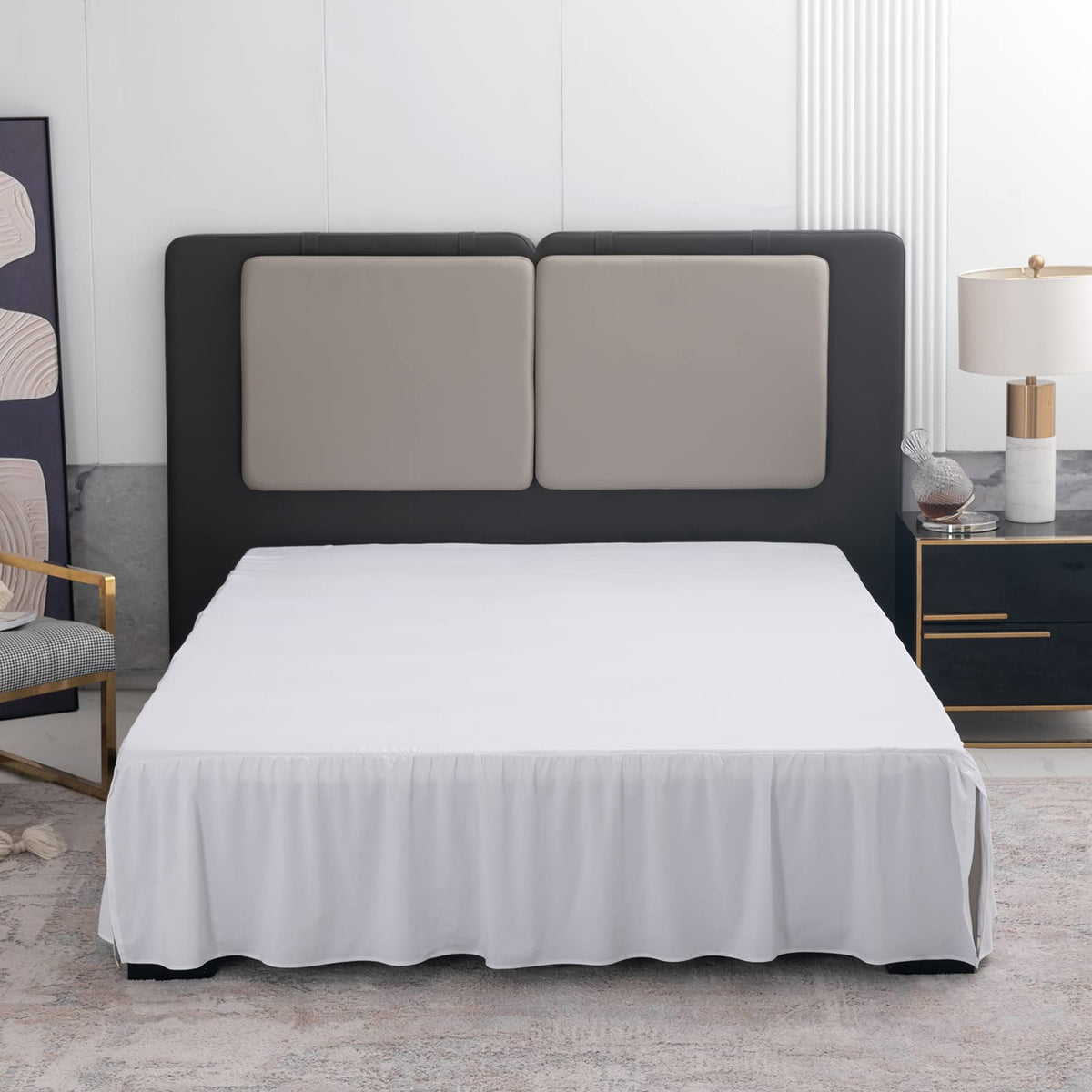 White Bed Skirt Full Size Ruffled Bed Skirt With Split Corners, Full Bed Skirt 14 Inch Drop, Full Size Bed Skirt White For Ruffl