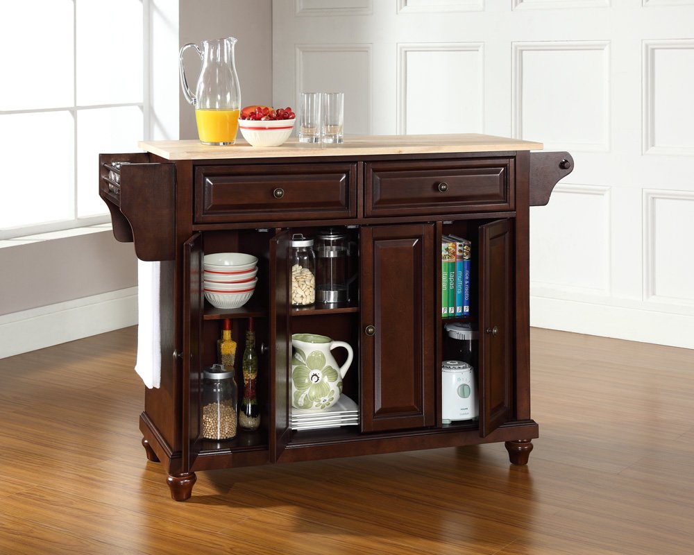 Crosley Furniture Cambridge Wood Top Rolling Kitchen Island Storage Cart, Microwave Stand, Spice Rack, Mahogany