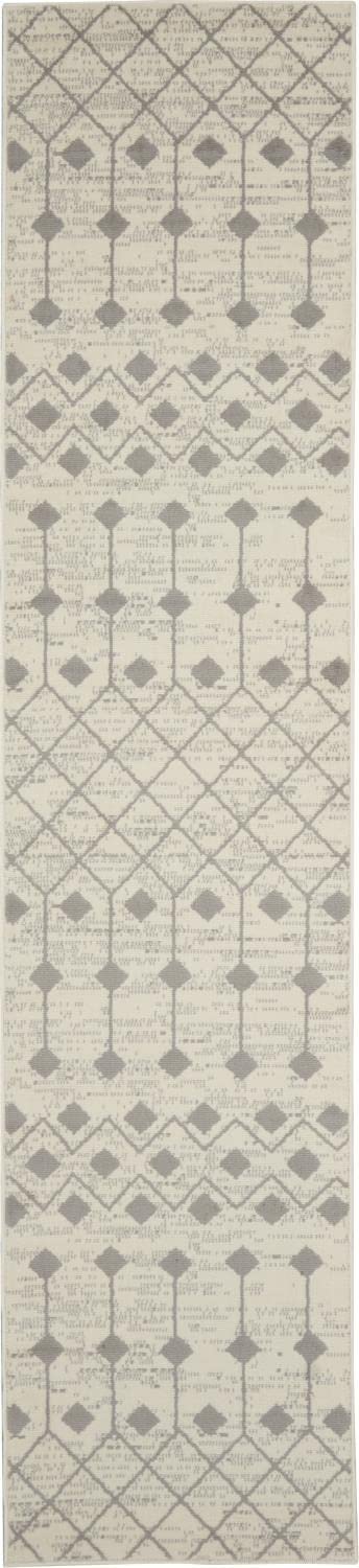 Nourison Grafix Moroccan Ivory/Grey 2'3' X 10' Area Rug, Easy Cleaning, Non Shedding, Bed Room, Living Room, Dining Room, Kitch