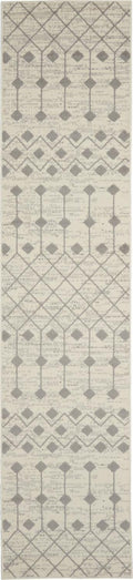 Nourison Grafix Moroccan Ivory/Grey 2'3' X 12' Area Rug, Easy Cleaning, Non Shedding, Bed Room, Living Room, Dining Room, Kitch