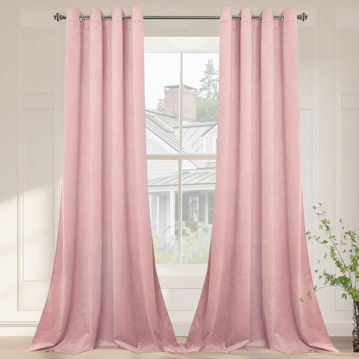SMILETIME Pink 90in Long Velvet Curtains with Grommet, Thermal Insulated Super Soft Privacy Noise Reducing Light Blocking Velvet