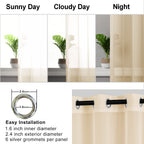 Hiasan Taupe Sheer Curtains 84 Inches Long With Tiebacks, Grommet Light Filtering Semi Transparent Voile Drapes Grommet Window Curtains For Living Room, Bedroom, W42 X L84, Set Of 2 Panels