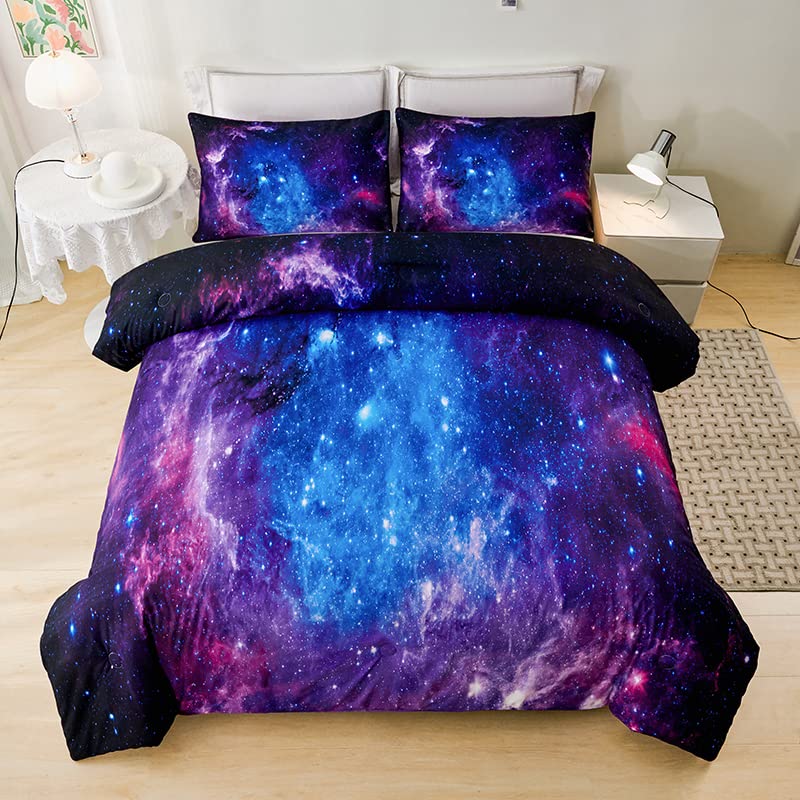 Helloosuu Galaxy Bedding Twin,Girls Purple Comforter Set,Twin Size Comforter Set For Boys Kids,Teen Girl Bedding Set Twin,Space