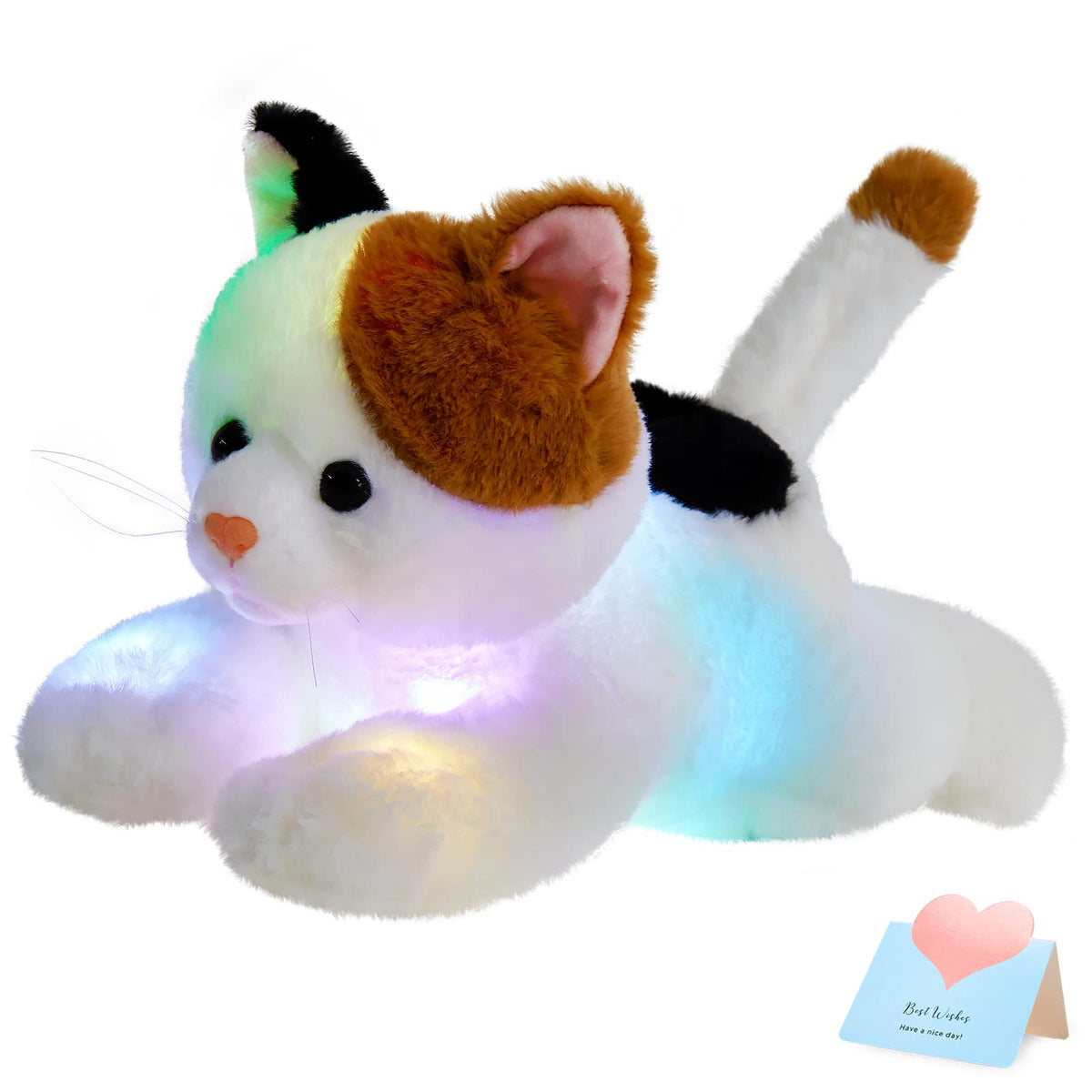 Glow Guards Light Up Calico Cat Stuffed Animal Led Soft Kitty Plush Toy Pillow With Night Lights Lullaby Birthday Children'S Day