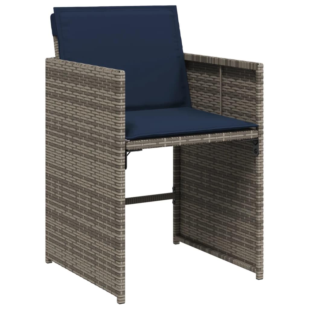 vidaXL Patio Dining Set with Cushions - 9 Piece Gray Poly Rattan Outdoor Furniture, Tempered Glass Table & Folding Chairs