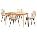 Baxton Studio Brenna Greywashed Rattan and Brown Wood 5Piece Dining Set