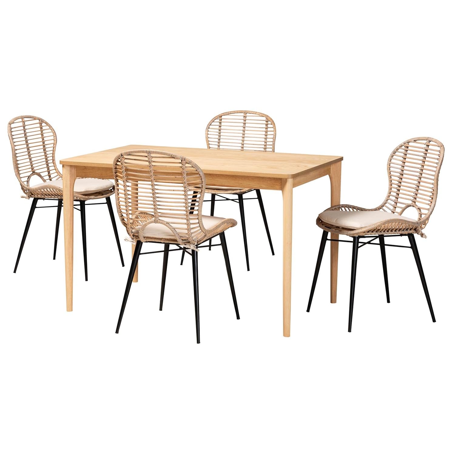Baxton Studio Brenna Greywashed Rattan and Brown Wood 5Piece Dining Set