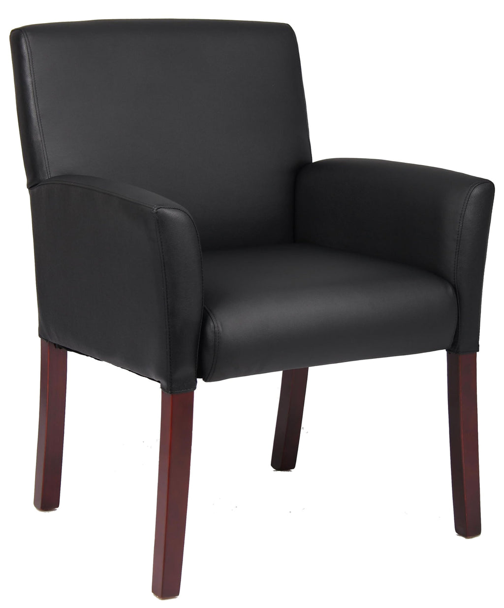 BOSS Box Arm Faux Leather Guest Chair, Black/Mahogany (B619)