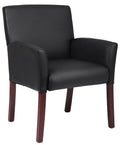 BOSS Box Arm Faux Leather Guest Chair, Black/Mahogany (B619)