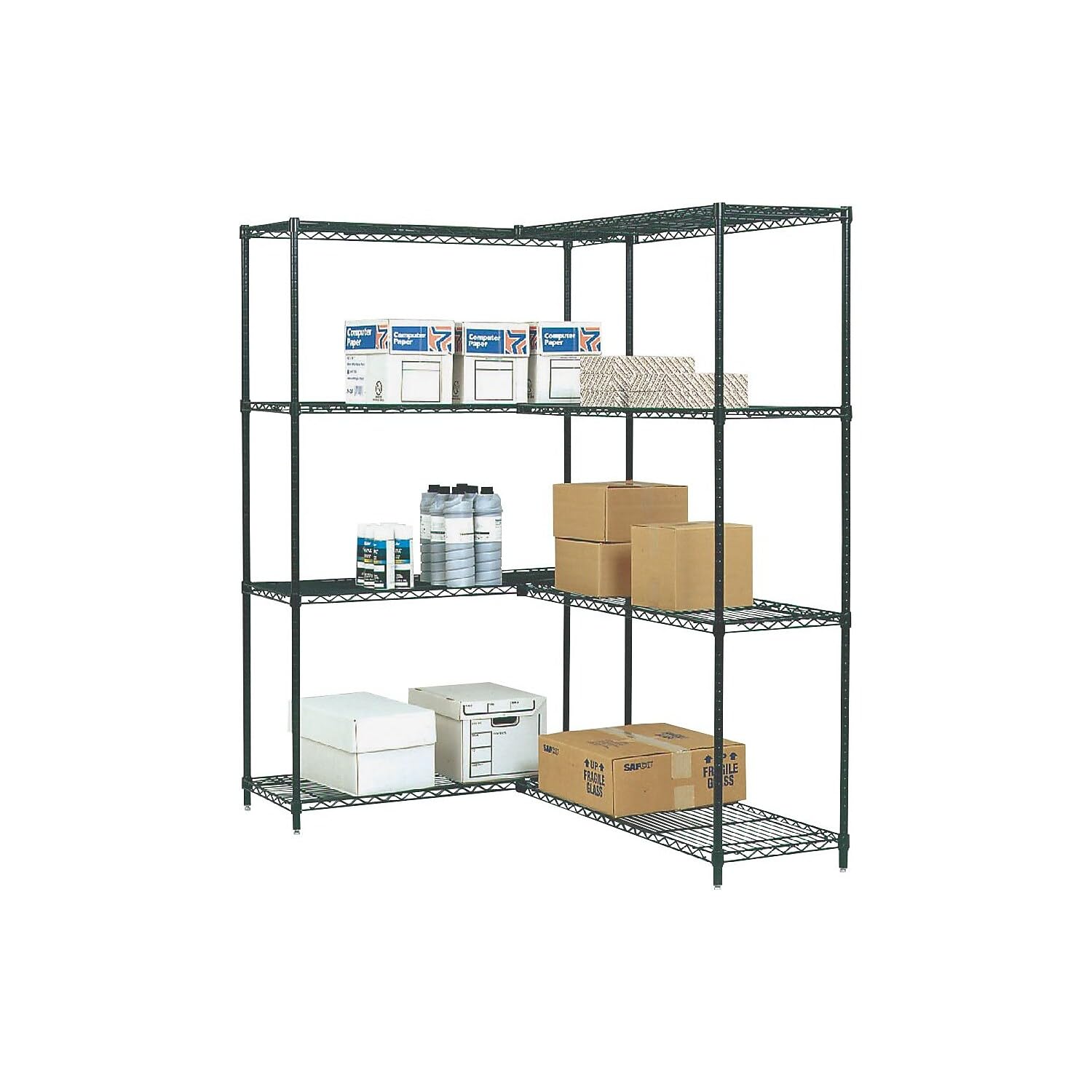 Safco Wire Shelving Industrial 4-Shelf Add-On Unit, 48W X 18D X 72H, Black (Case Of 2)
